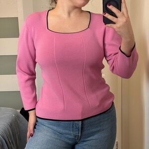 Vintage Pink Boxy Blouse with Black Accents